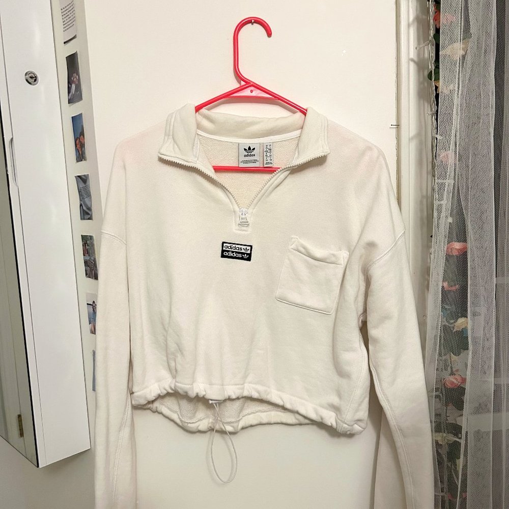 Adidas Women's White Cropped Half Zip- Size Large